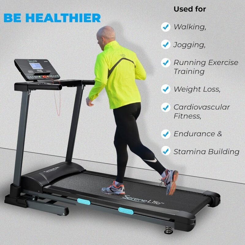 SereneLife SLFTRD18 Folding Treadmill – 0.6–6 MPH, 4-Level Manual Incline, Bluetooth App Sync, 39.3″×15.7″ Belt, Compact Digital Trainer - Image 18