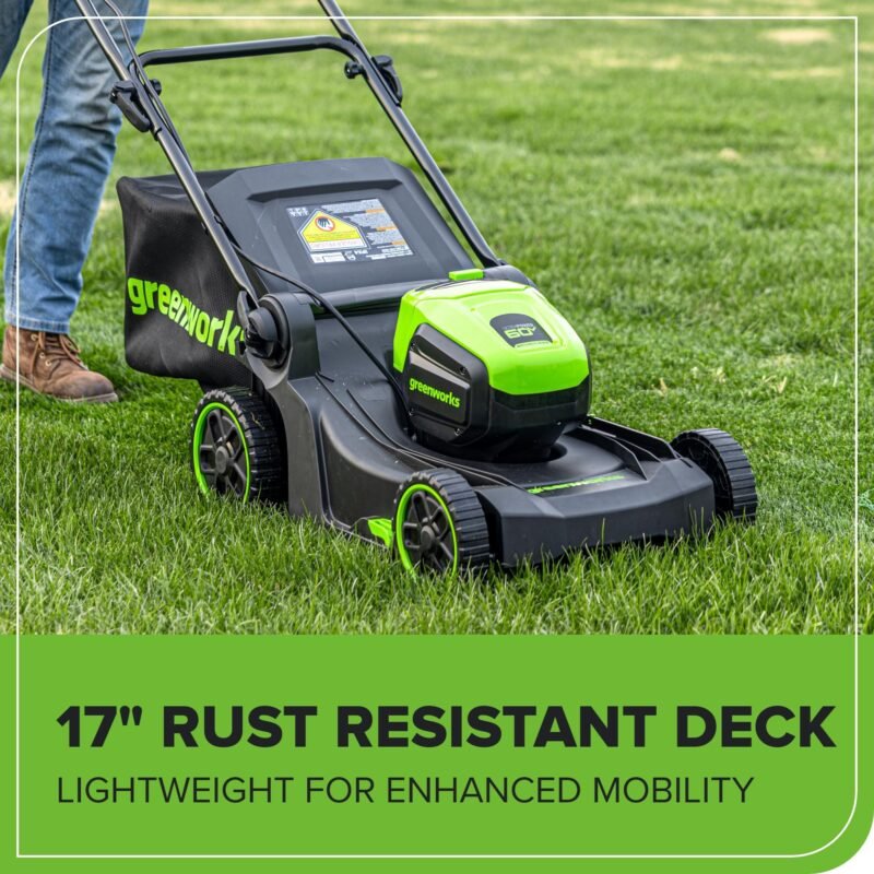 Greenworks 60V Brushless Cordless Push Lawn Mower – 17″ (43 cm) Deck, 4.0 Ah Battery & 3 A Rapid Charger, 40 Min Runtime - Image 8