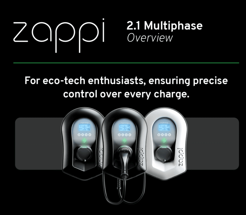 Zappi  Multiphase ev charger 7kw to 22kw tethered black Only In ElectoGb